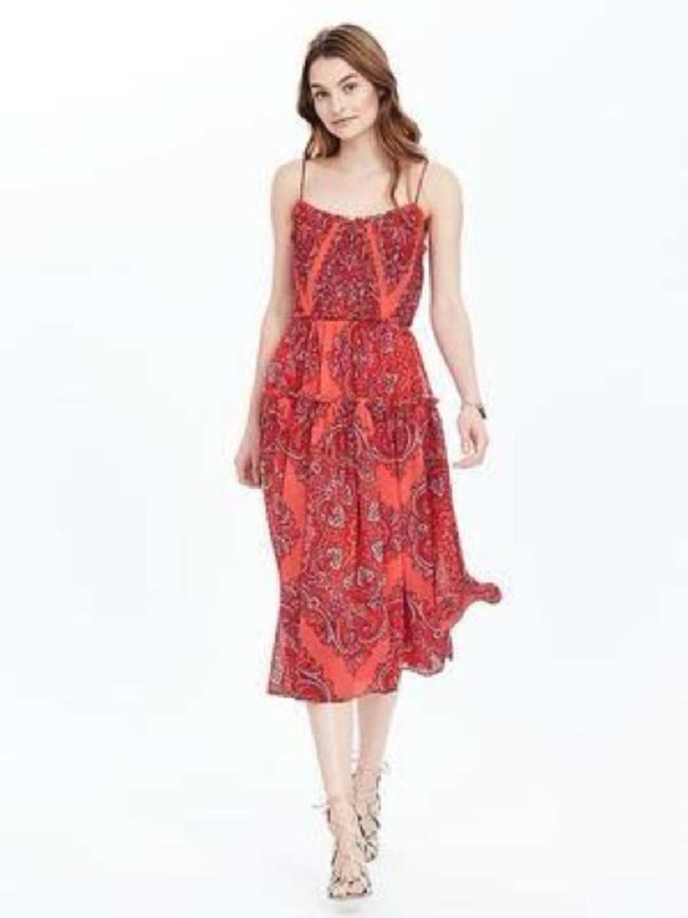 Banana Republic Strappy Paisley Smocked Midi Dress